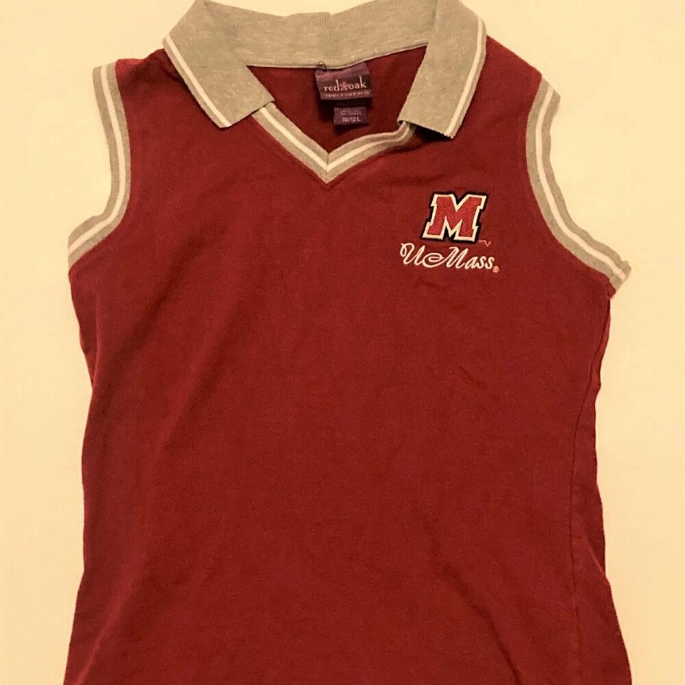 Red Oak Sportswear UMASS AMHERST Girls' Slvls Embroidered STRETCH Polo Top~10/12